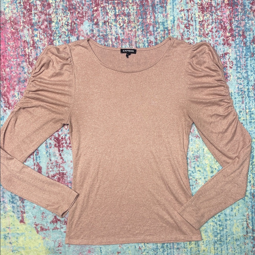Express Long Sleeve Puff Shoulder Top in Rose Gold
